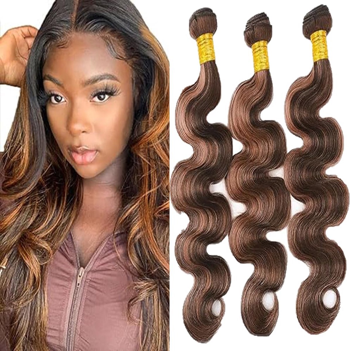 Human Hair Bundles 28 Inch - P430 Highlight Bruin - 100% Remy Haar - Perfect voor Volumineuze Looks - ShopVlot