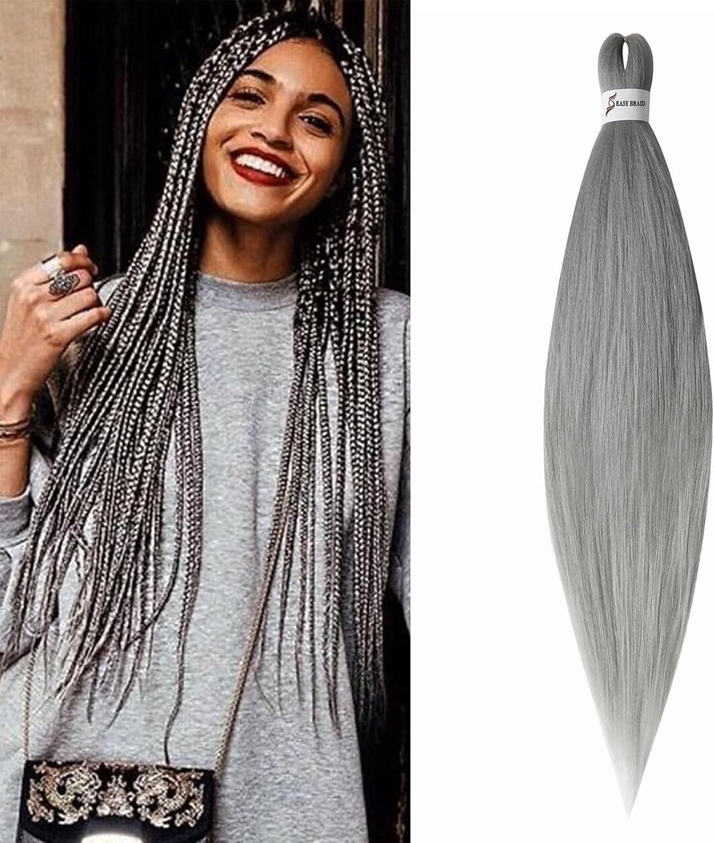 Haarextensions 66cm - Ombre Grijs - Pre-stretched Yaki Textuur - Snelle installatie - ShopVlot