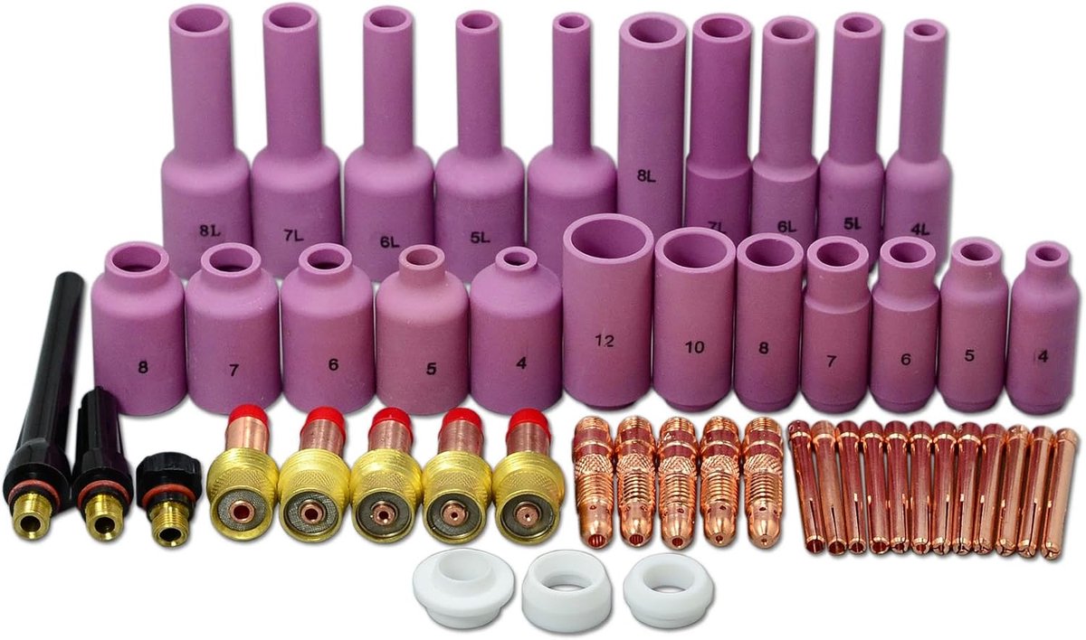 TIG lasbrander accessoires set - grote diameter alumina nozzles - 50-delige kit - veelzijdige toepassingen - ShopVlot