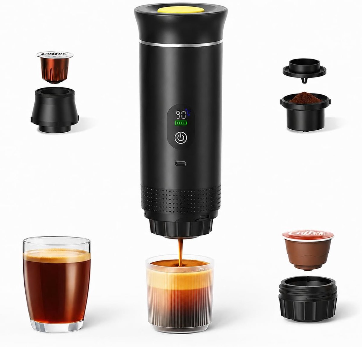 Elektrisch koffiezetapparaat - compact reiskoffiezetapparaat - digitaal display - perfect voor onderweg - ShopVlot
