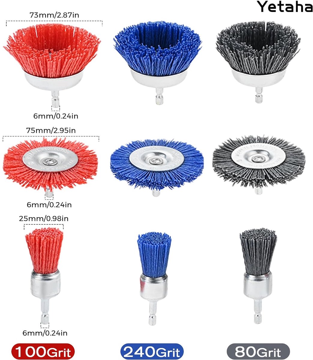 Nylon borstels set van 9 - Robuuste nylonvezels - Voor het verwijderen van roest - ShopVlot