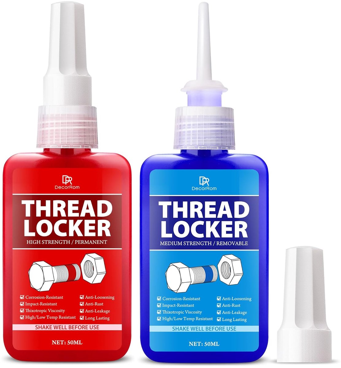 Threaded Lock 50 + 50 ml - Medium en Hoge Sterkte - Verwijderbaar - Voorkomt Loslaten en Lekkage - ShopVlot