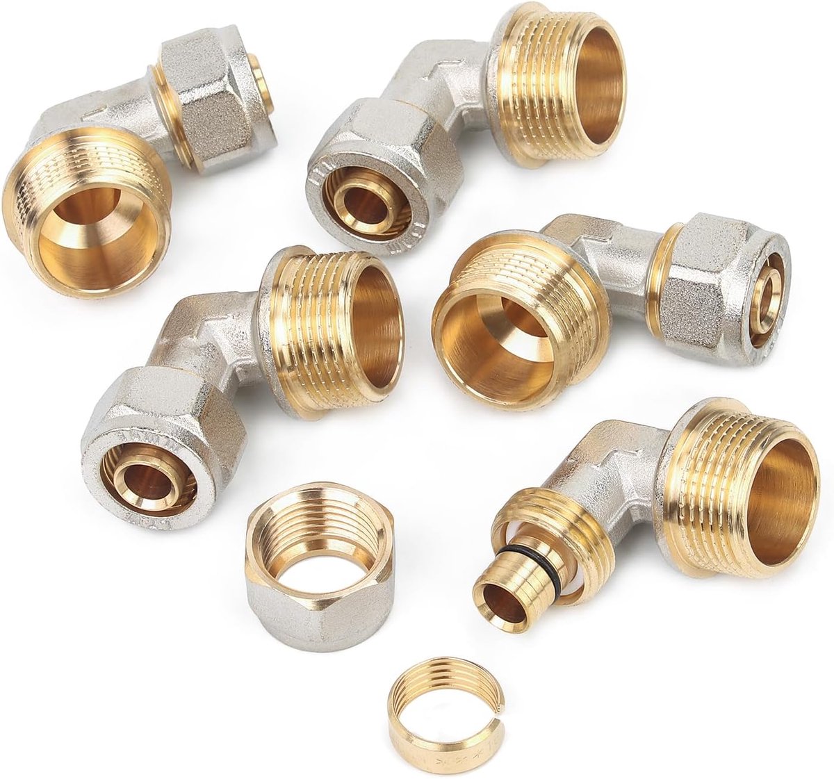 Koppelstuk 90° met 3/4 inch buitendraad - Aluminium composiet pijp 16 mm - 5 stuks - ShopVlot