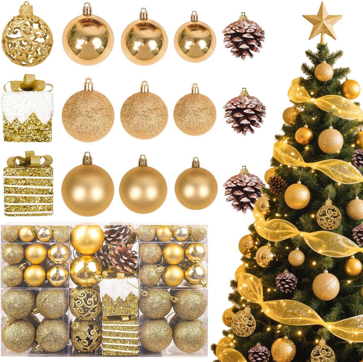Kerstballen giftpakket - kleurrijk - 24 stuks - perfecte decoratie voor de feestdagen - ShopVlot