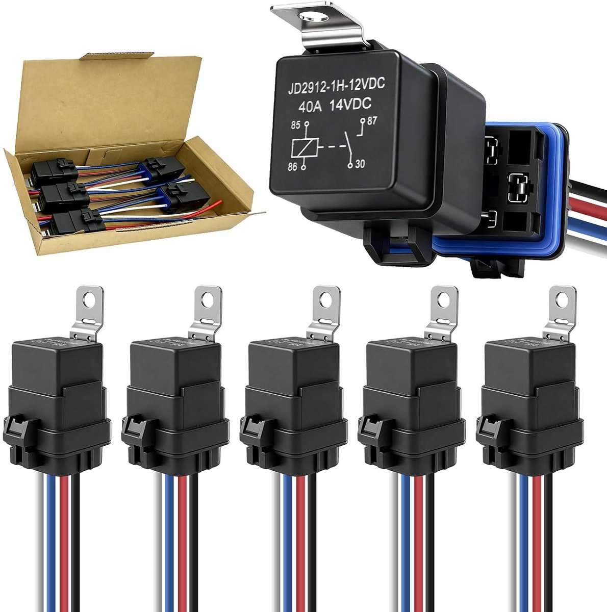 4-polige relais 12 V 40/30 A - waterdicht IP65 - met kabelboom 12 AWG - ideaal voor starters en claxons - ShopVlot