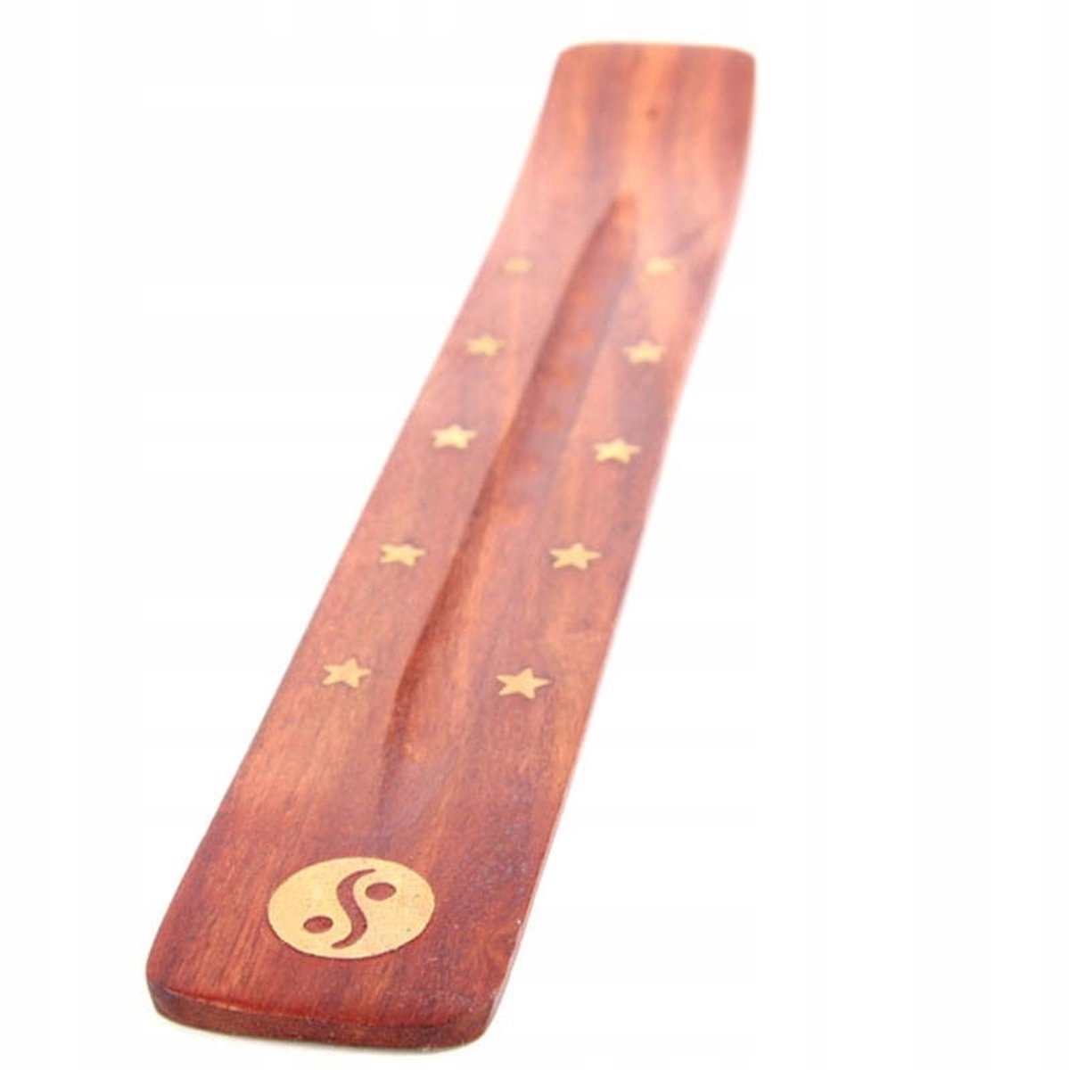 Merkloze Houten Wierookhouder met Yin Yang Symbool, 26cm