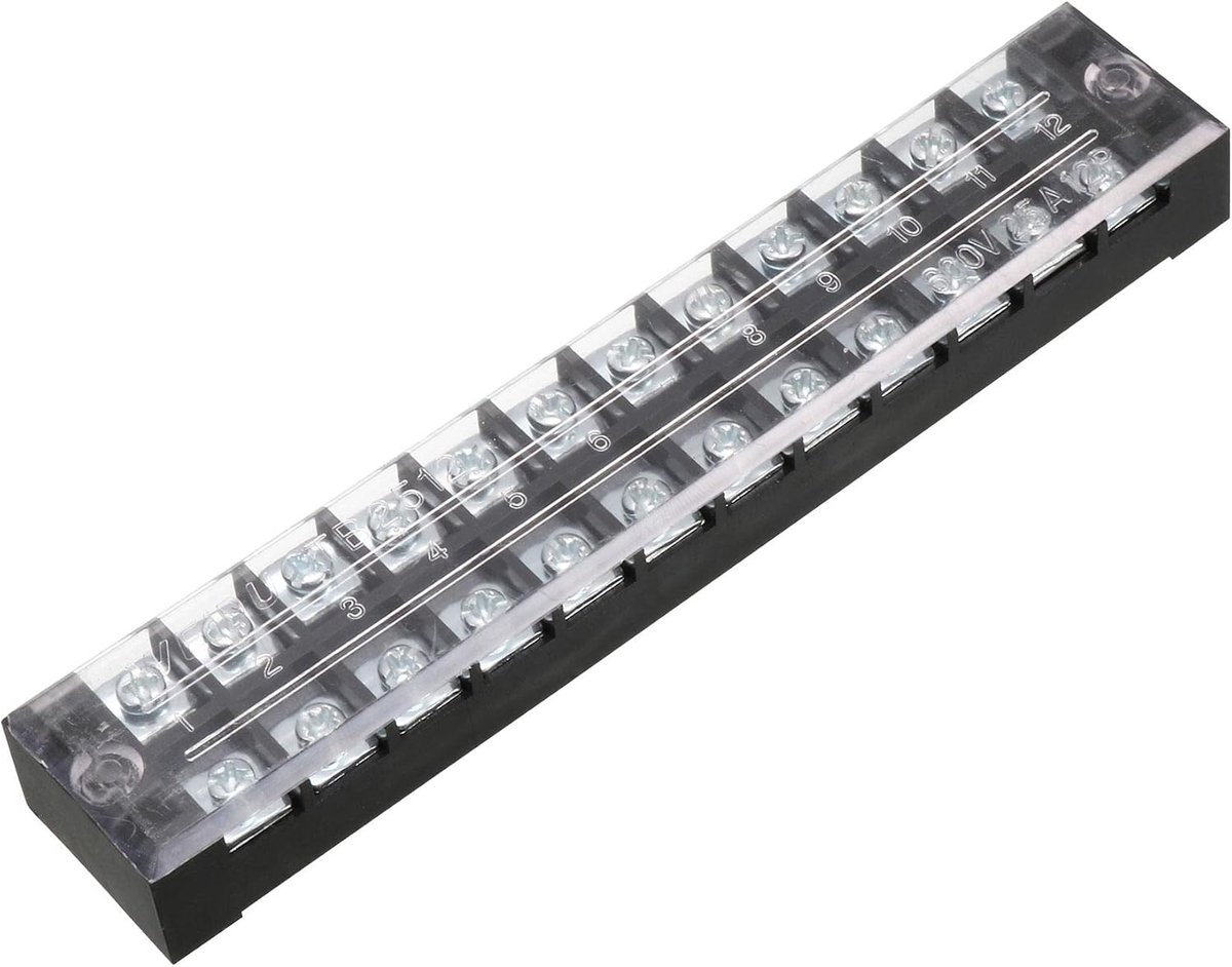A13052800ux0615 600V 25A dubbele rijen 12P 12 posities gedekt barrière schroef klemmenblok, verschillende kleuren