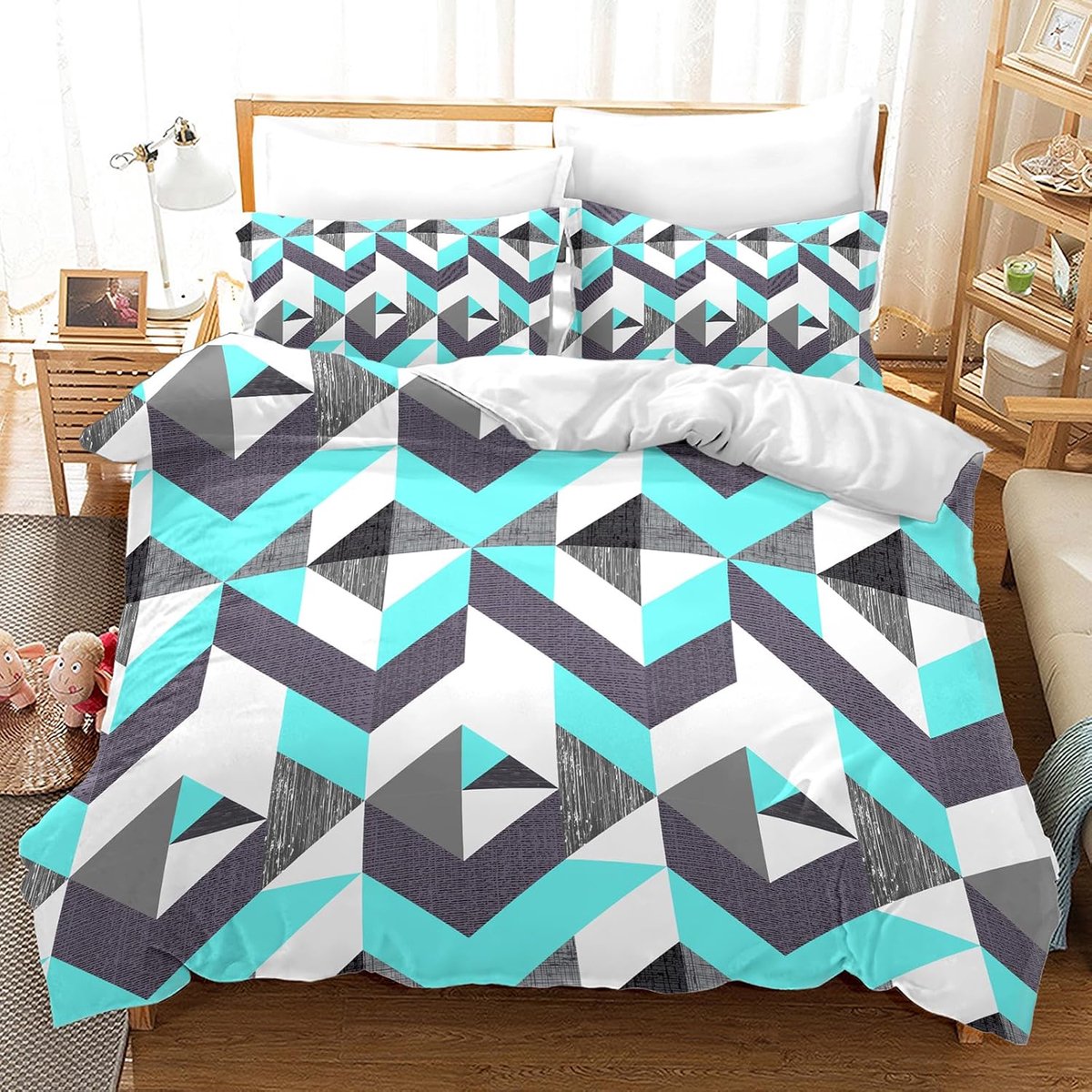 beddengoed,zacht en behaaglijk geometrisch patroon, dekbedovertrek met ritssluiting en 2 kussenslopen van 50 x 75 cm (C, 220x240cm)