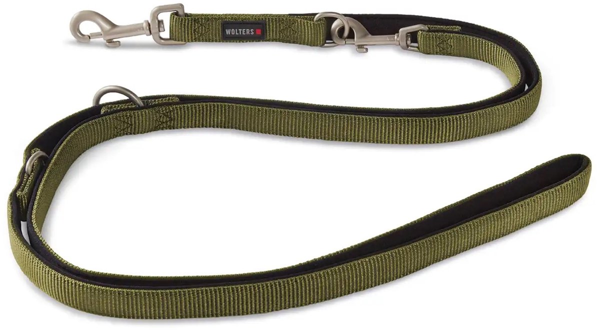 WOLTERS honden uitlaatriem comfort | Olive/zwart | Maat L | SoftGrip | Nylon en Neopreen | 2 Meter | 200cm x 20mm
