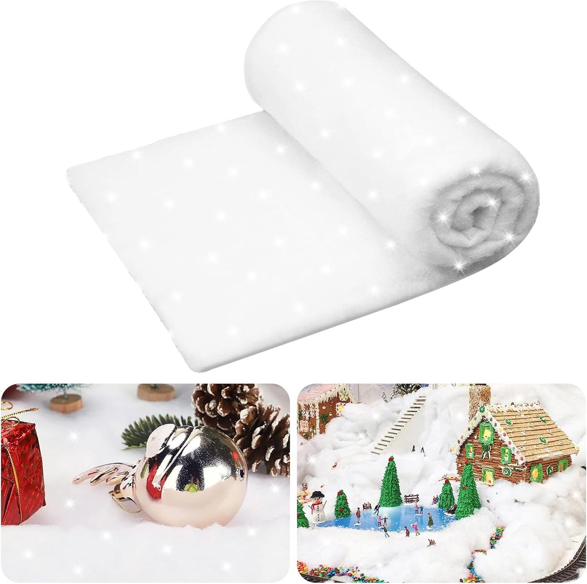 Kerstsneeuwdeken, witte glitter kerstdeken, kunstsneeuwdeken, sneeuwwatten, sneeuwmat, decoratie, Kerstmis, sneeuwdeken, rol voor besneeuwde decoratie, feestdagen, winterfeesten (240 x 80 cm)
