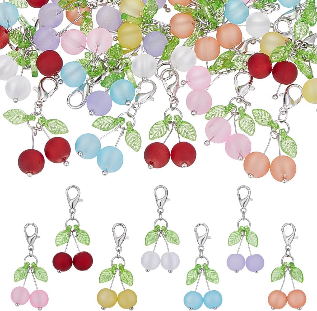 Bedels, transparante glazen hangers, decoraties, legering, karabijnsluitingen, bedels, breihaakideeën