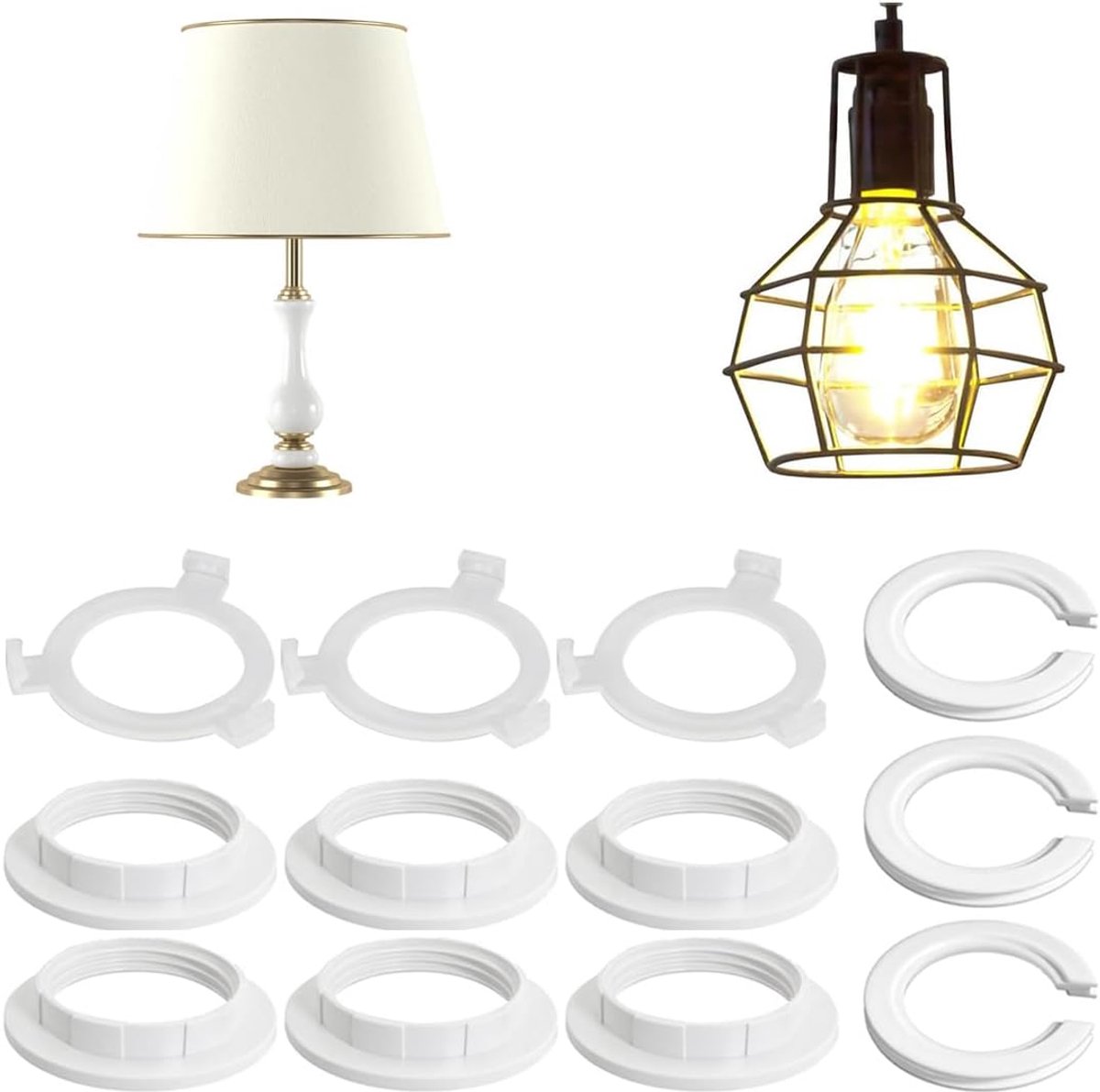 12 stuks kunststof lampenkap ring converter E14 tot E27, lampenkap reduceerring schroefring E27 naar E14, sokkel-vervangring, montage-lampenkap-afdichtadapter, voor lampenkap tafellamp
