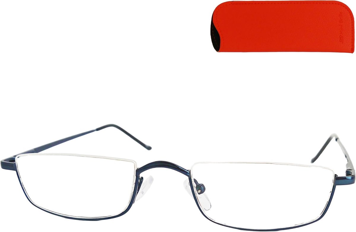 Halfrand leesbril boven – rechthoekige halfmontuur leesbril met RVS frame & flexscharnier, unisex, incl. etui