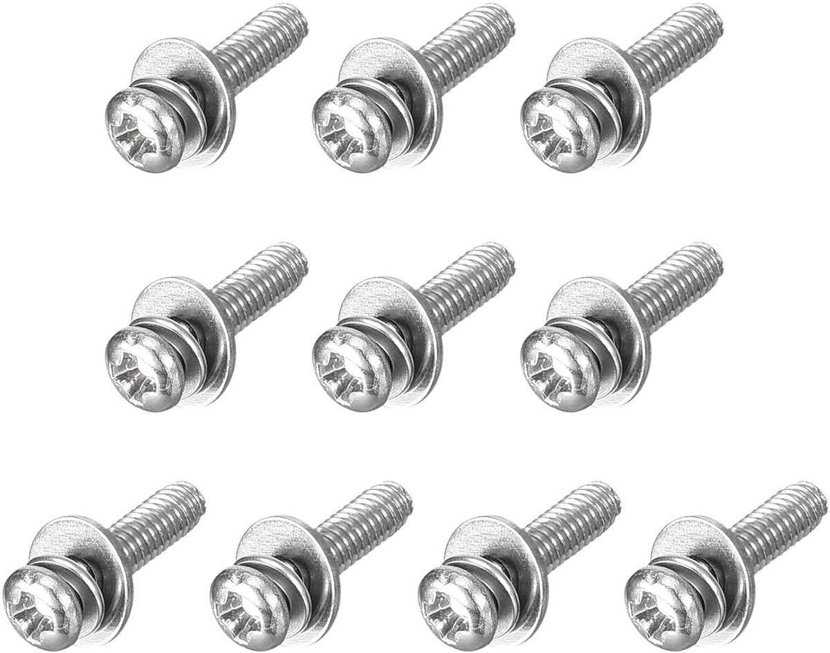 M2,5 x 10 mm 304 roestvrij staal Phillips Pan Head machineschroeven bouten gecombineerd met veerring en sluitringen 10 stuks
