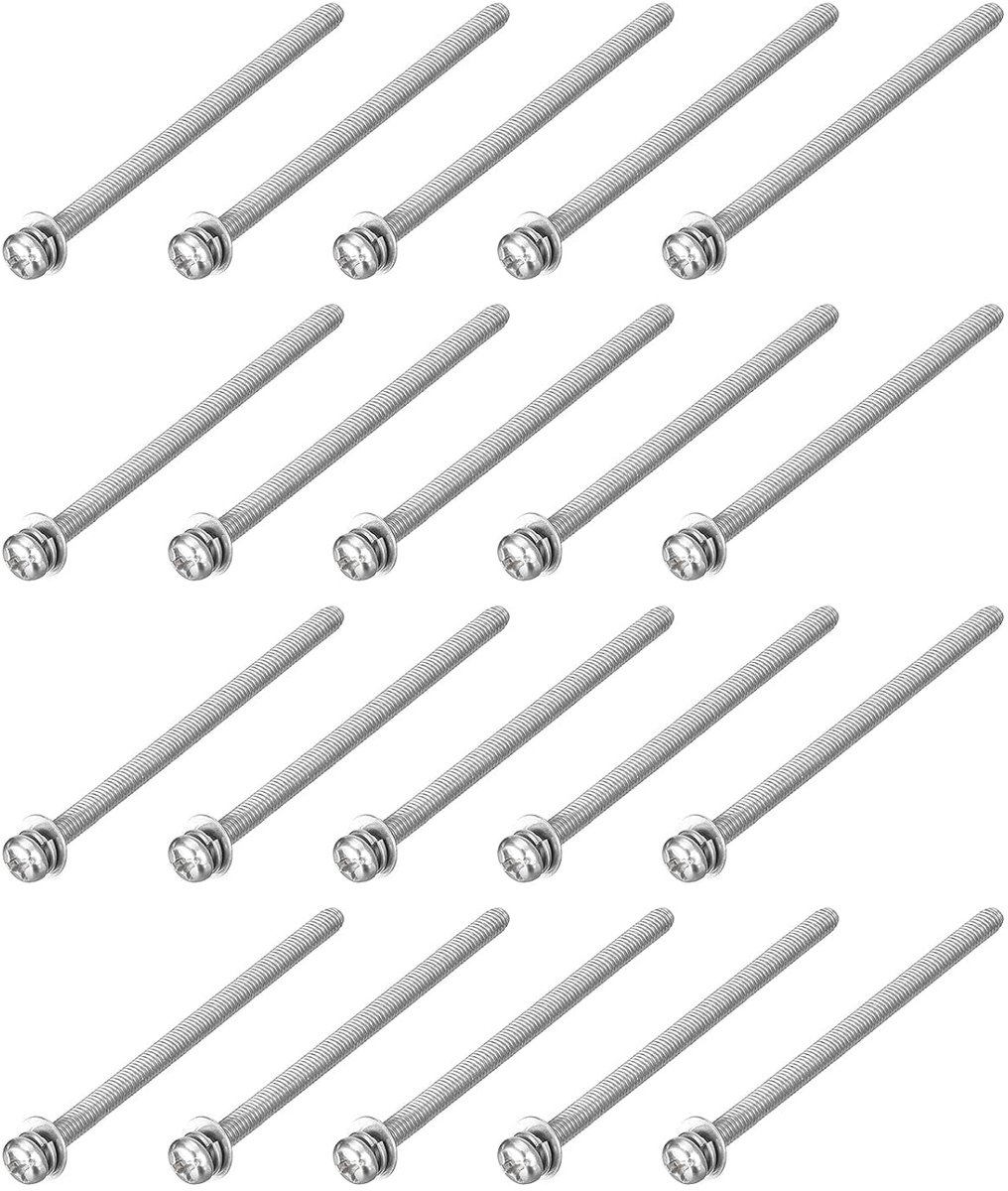 M3 x 50 mm 304 roestvrij staal Phillips Pan Head machineschroeven bouten gecombineerd met veerring en sluitringen 20 stuks