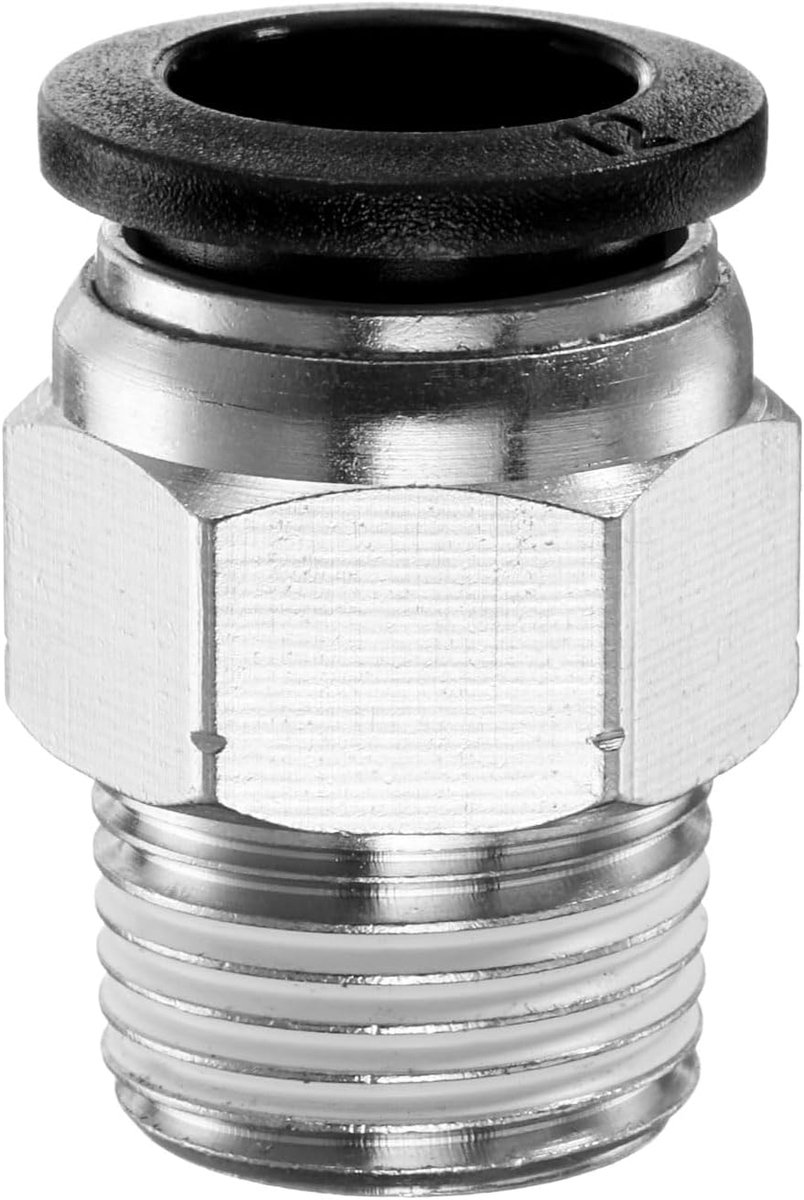 Snelverbinder, mannelijk, recht, 12 mm buis, OD x 3/8 inch NPT koperen draad voor luchtslang, luchtlijst voor industrieel luchtsysteem PC12-N03, zwart