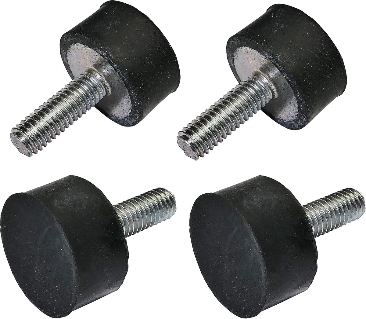 - Set van 4 ronde anti-vibratiepoten van rubber en staal - Schroefdraad M6 - Ø20mm H: 10mm - Shore hardheid 55 ±5 - Draagkracht 315N 32kg x4 - Zwart en Zilver