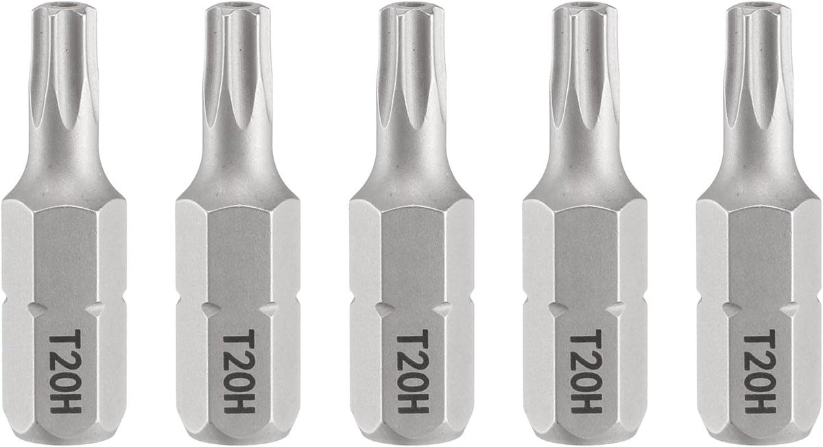 5 stuks T20H Torx schroevendraaierbit 1/4" zeskantschacht 25 mm lengte magnetische ster 6-punts kop zeskantige bits S2 stalen schroevendraaierbit met gat voor elektrische schroevendraaier
