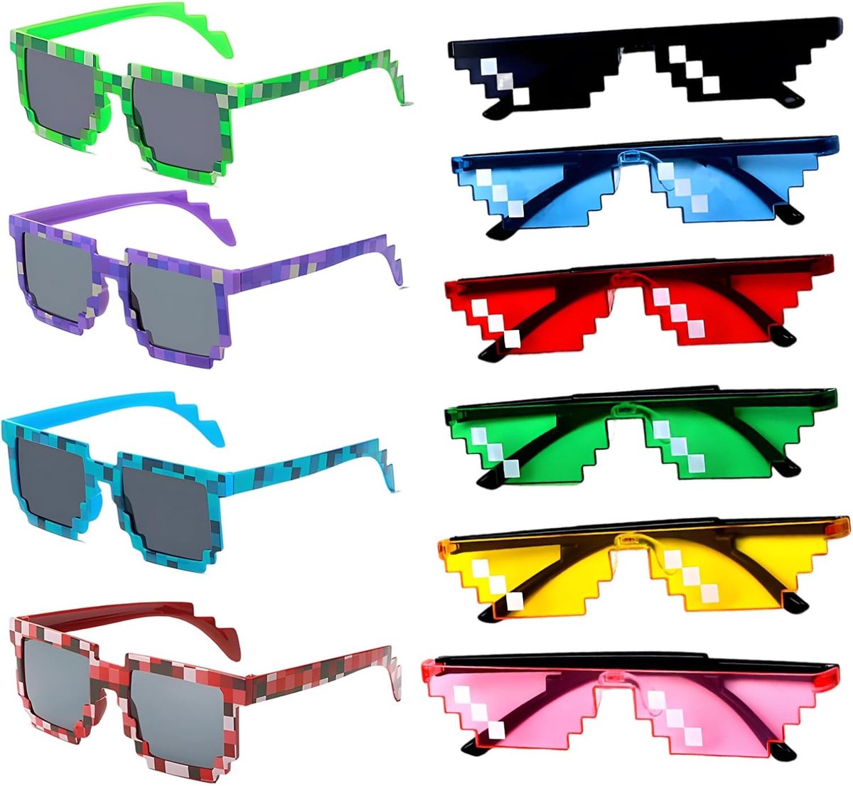 Set van 10 stuks, 2 maten, pixelbril, gamingbril, partybril, grappige bril, retro, 10-bits cosplay, carnaval