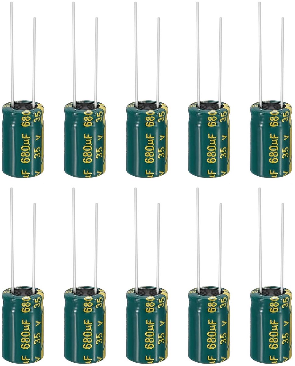 Elektrolytische condensator, 35 V, 680 uF, 10 stuks, 10 x 17 mm, hoogfrequente aluminium condensatoren voor tv, lcd-monitor, koelkast, printplaten, groen