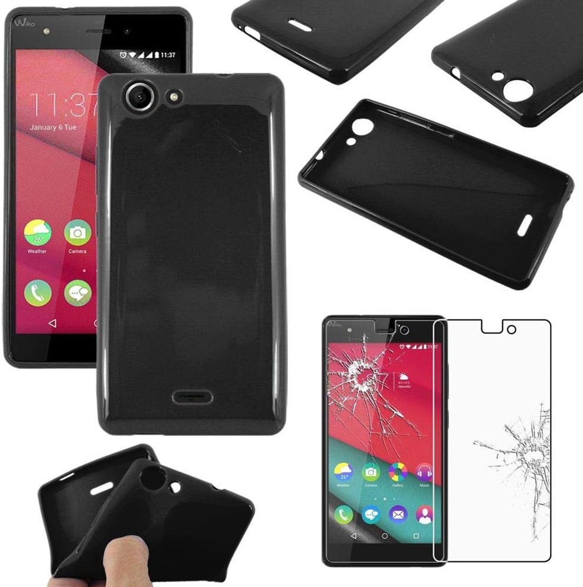 EbestStar - Hoes voor Wiko Pulp 4G, Beschermhoes Siliconen Schokbestendig, Dun en Flexibel, Zwart + Gehard Glas