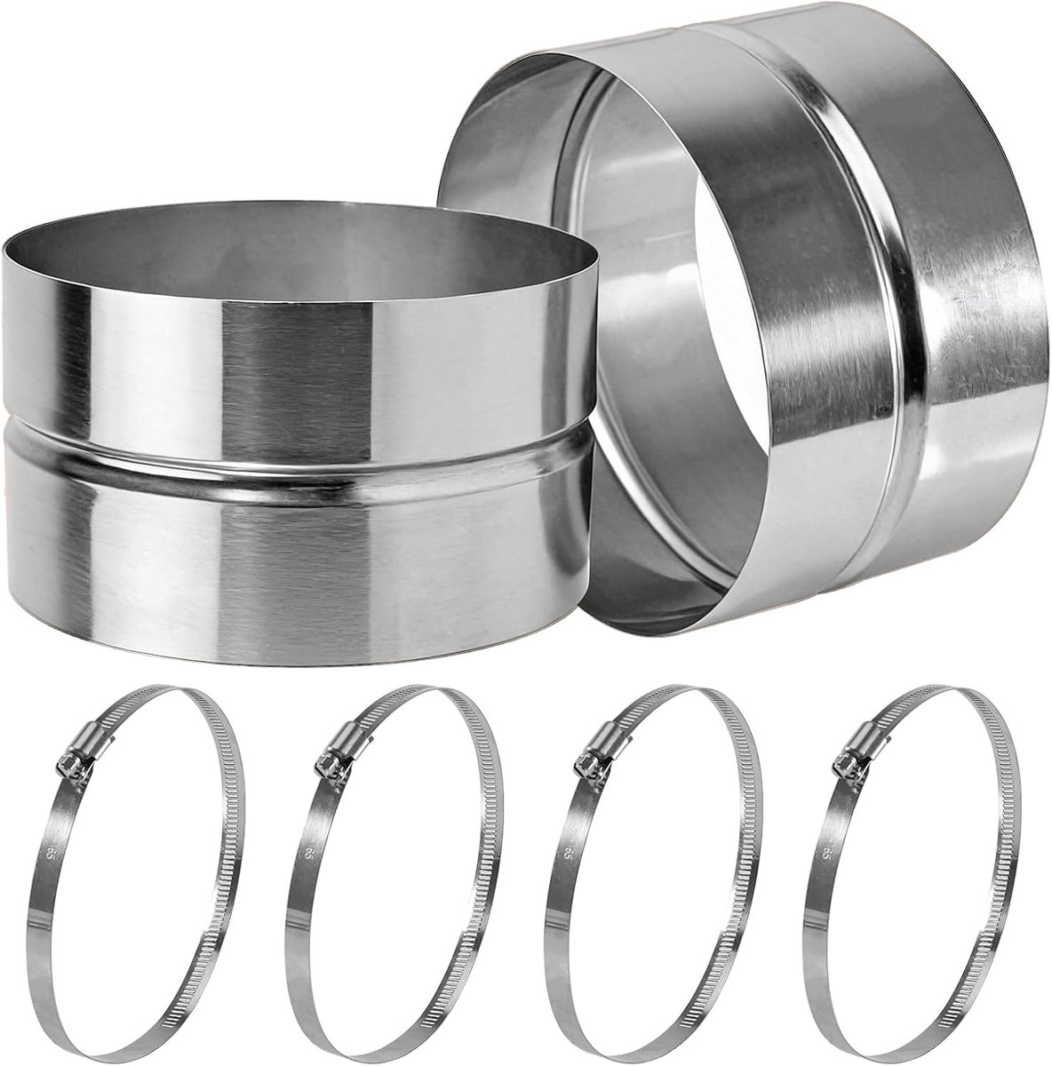 Verbindingsstukken van verzinkt staal, 150 mm, buisconnector met 4 roestvrijstalen slangklemmen, verzinkt staal, ronde ventilatiebuis, buisconnector voor ventilatiebuis, verwarming, koeling, staande