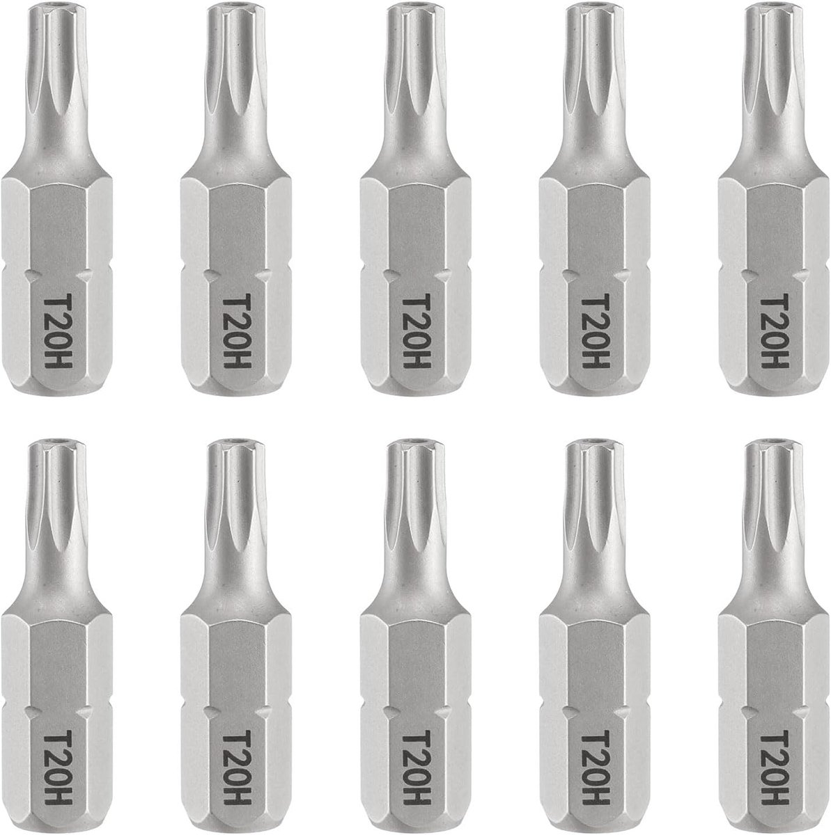 10 stuks T20H Torx schroevendraaierbits, 1/4 inch zeskantschacht 25 mm lang, magnetische ster, 6-puntskop, zeskantige bits, S2 stalen schroevendraaierbit met gat voor elektrische