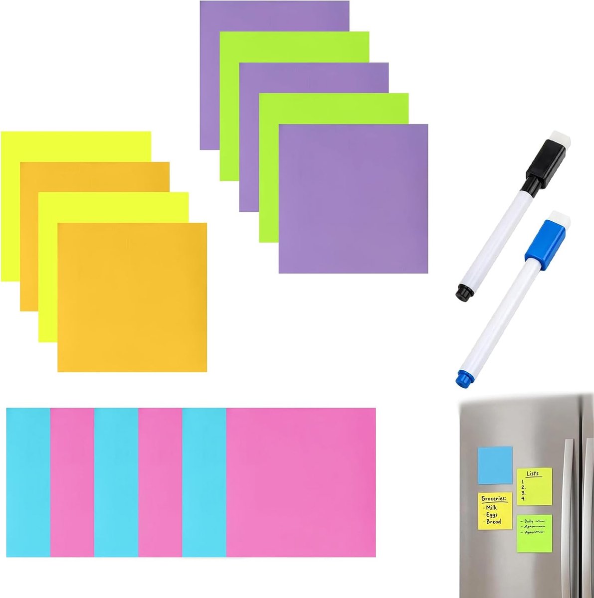 15 Stück Magnetstreifen Beschrijfbaar, Kleurrijke Beschrijfbare Magneten 75 X 75 Mm, Herbruikbare Magneten Met Nanobeschichting, Droog Afwisbaar Voor Whiteboards, Koelkast of Metalen Oppervlakken