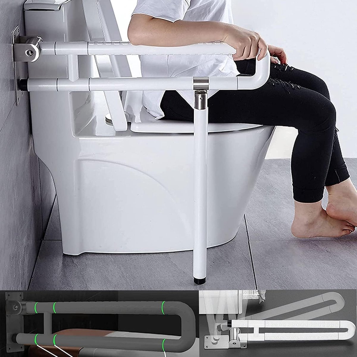 60 cm wc-handgreep, inklapbaar, antislip handgreep, badkamer, veiligheidsleuning, van roestvrij staal, 350 kg, douche, opvouwbare veiligheidsgreep, voor de badkamer, Luminous Circle (met standaard)