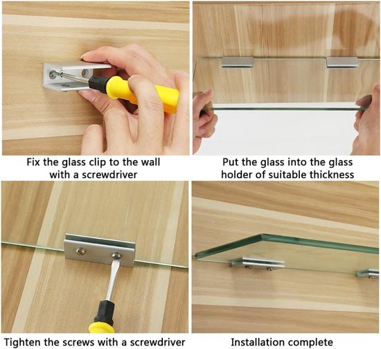 6 stuks roestvrijstalen cliphouder, verstelbare glazen plankbeugels, wandmontage, vierkante glazen klem, spiegelclips voor 10 mm dikte glas en bord — afbeelding 5