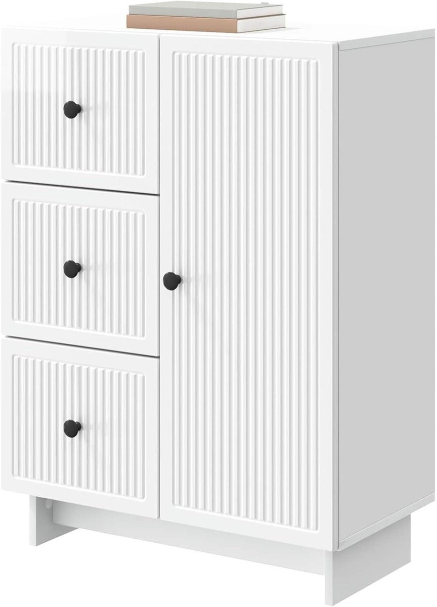 Dressoir Opbergkast - Commode Vitrinekast - Woonkamer Keuken - Hoogglans Afwerking - 66 x 345 x 90 cm - Wit