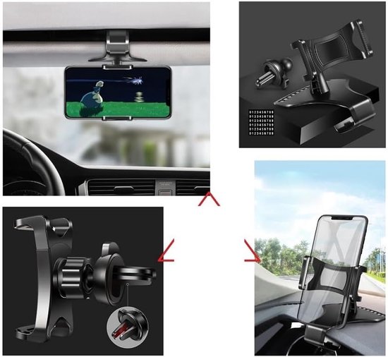 Smartphone Houder 3 in 1: Dashboard/Vizier Klem + AC Grille Clip voor Lenovo Legion Duel (2020) - Zwart — afbeelding 5