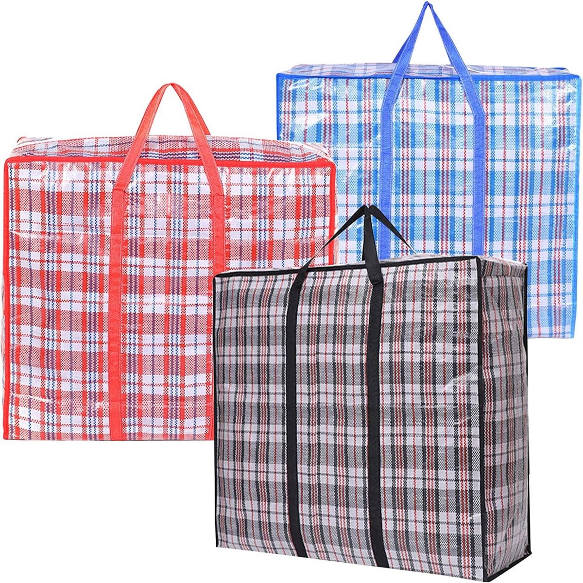 Waszakken, sterke opbergzakken met ritssluiting en stevige handgrepen, waterdichte duurzame stoffen boodschappentas voor reizen, wasverpakking, opslag verhuizing (80 x 60 x