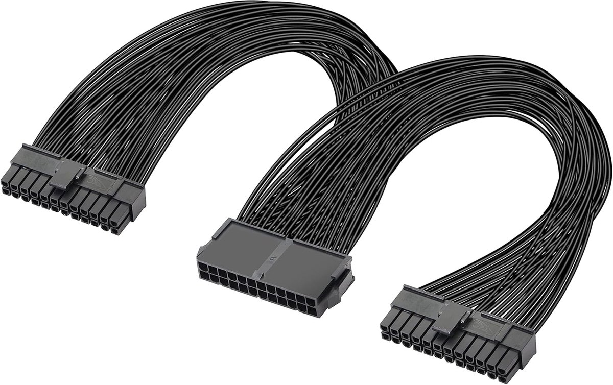 Dubbele PC Voeding 24 Pin ATX Moederbord Adapter Kabel 24 Pin (20 + 4) voor ATX Moederbord Verlengkabel PSU Vrouwelijk naar Mannelijk Y Splitter-1Ft