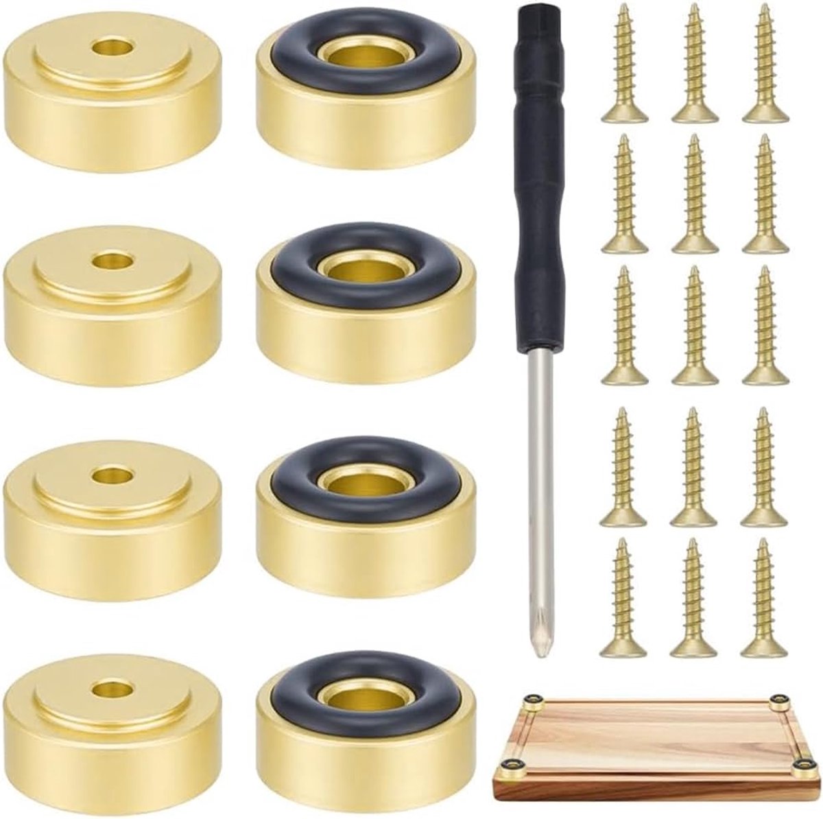8 stuks snijplankvoeten met antislip pads, 19,5 x 9 mm anti-slip plankpoten poten met schroeven en schroevendraaierkit voor keuken onafgewerkt snijden, mat gouden kleur
