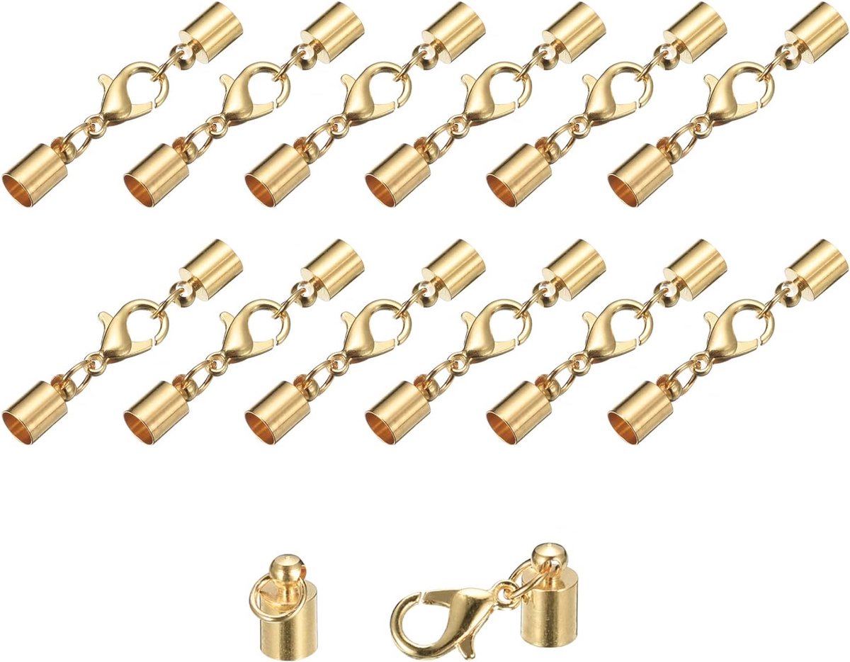 sourcing map 20 stuks 5 mm lederen koord eindkappen met kreeftsluiting klemmen cilinder eindstukken voor doe-het-zelvers maken lederen armbanden lichtgoud