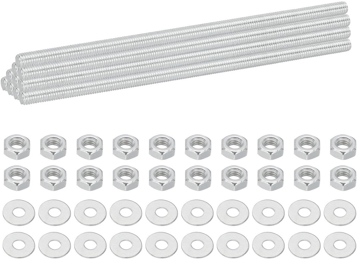 Draadstangen volledig van koolstofstaal M5, 25 sets lengte 13 cm, lange draadstangen met moeren en sluitringen voor de productie van machines voor meubelmontage, kleur wit zink