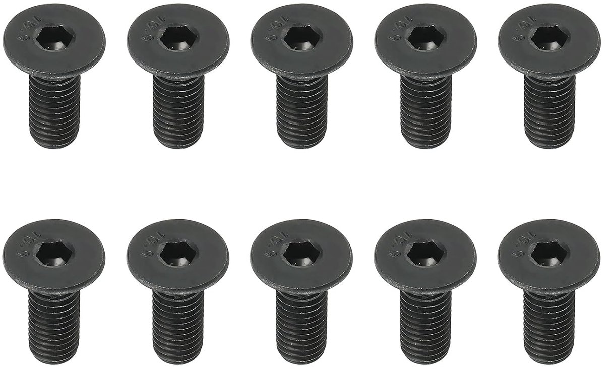 10 stuks platte kopschroeven, M10 x 25 mm, zeskantschroeven van medium koolstofstaal, machineschroeven, volledige schroefdraad, zwart oxide, graad 10,9