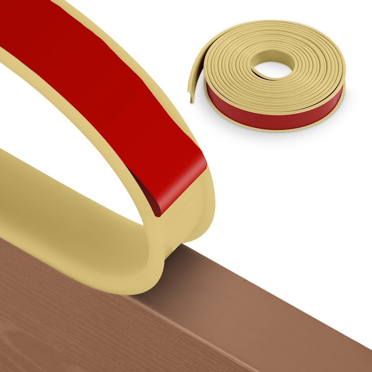 Flintronic 3 m x 36 mm U-vormige flexibele meubelrandafwerking, babyveilige babyrandbeschermer, zelfklevende TPE-houten randtape, doe-het-zelf meubelranden voor tafel, kast, meubels (beige)