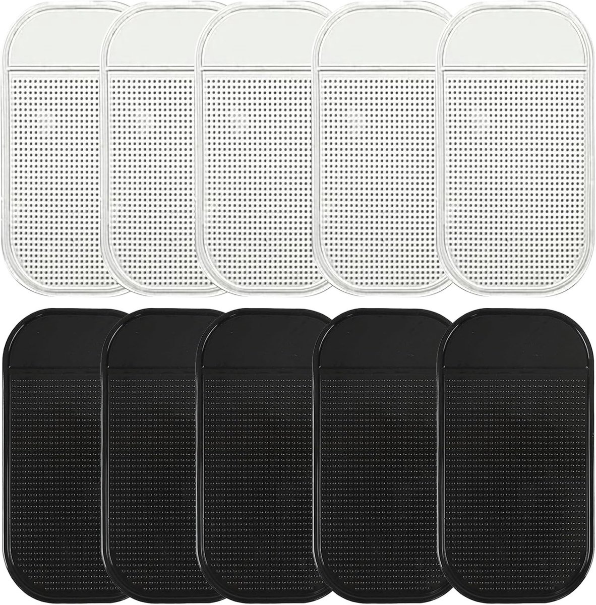 Antislippads, 10 stuks nanogelmatten, reinigbare antislipmatten, dubbelzijdige kleverige antislipmatten voor herbruikbare autodashboards (zwart en transparant)