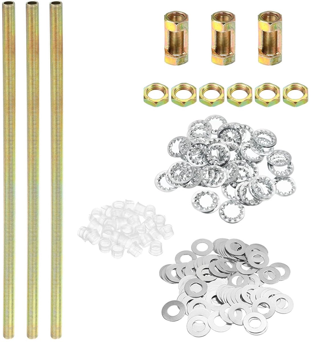 1/8IP schroefdraad 11,8 inch lamp buis kit met vergrendelingsmoeren sluitringen, bevestigingen assortiment hardware voor kroonluchter plafond DIY licht, zink coating