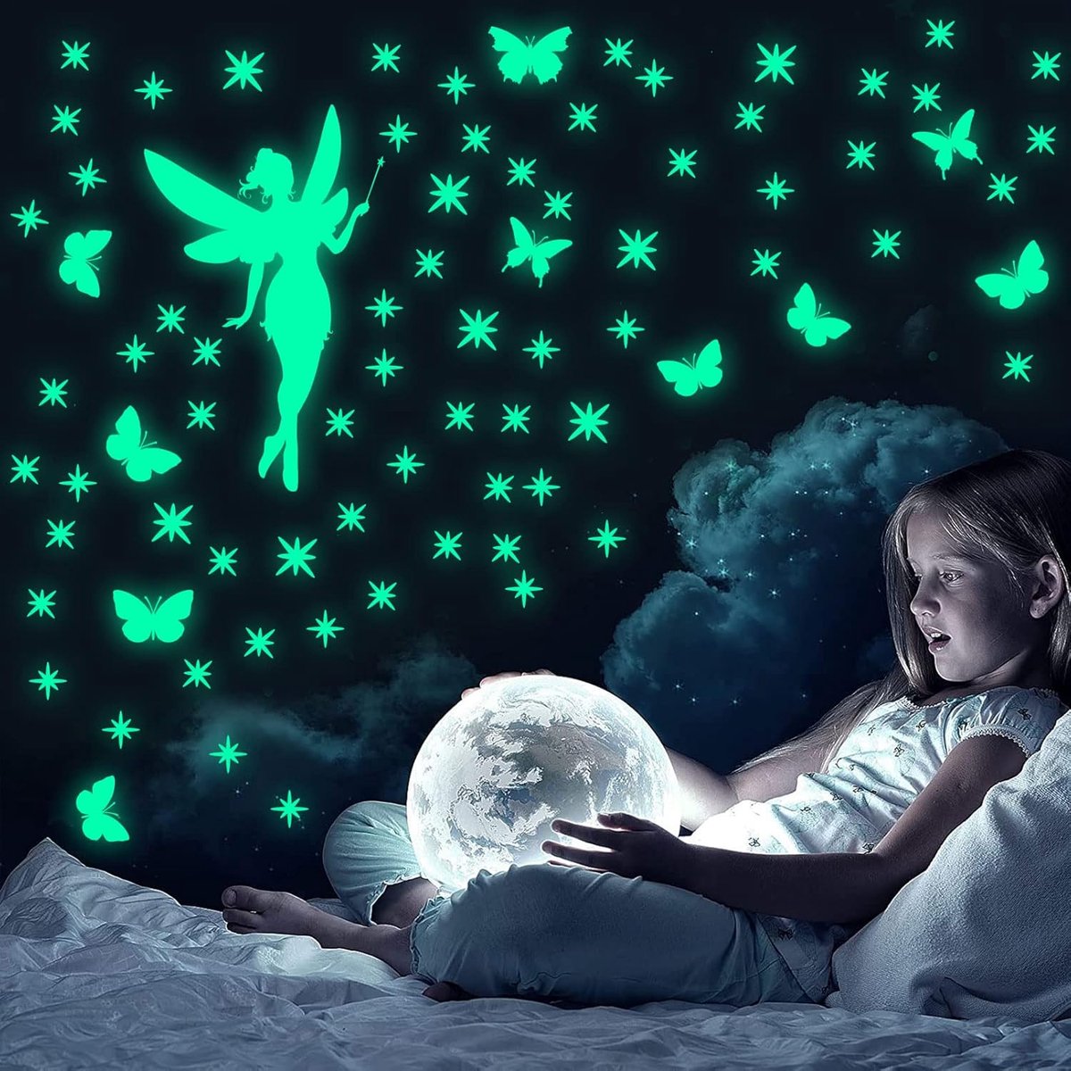 muursticker fee vlinder sterren lichtgevende stickers muurstickers kinderkamer meisjes lichtgevende stickers zelfklevende fluorescerende stickers wanddecoratie voor meisjes geschenken