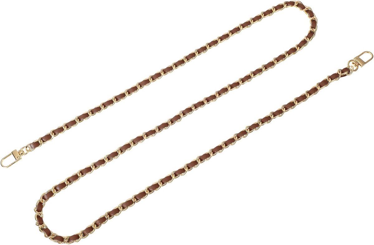 Tasketting, portemonneeketting, 120 cm, tassenriem, handtasketting, portemonneeriem met gespen voor schouder, crossbody tassen (donkerbruine riem + gouden ketting)
