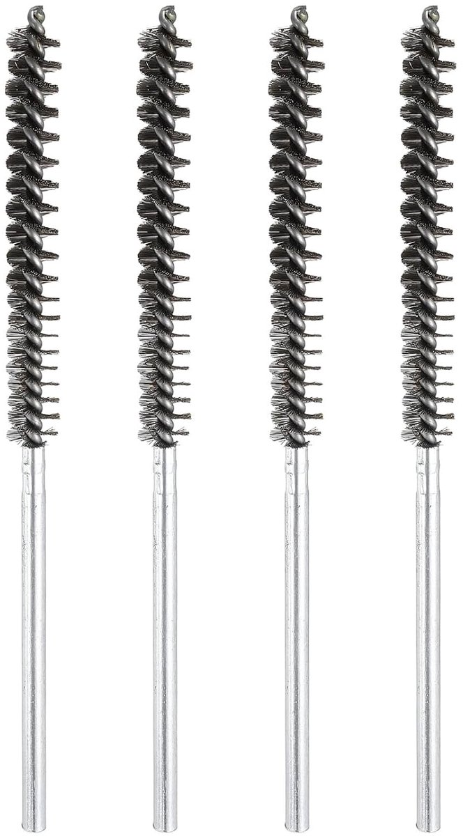 Set van 4 draadborstels, 20,3 cm lengte, met 1/2 inch schacht en roestvrijstalen borstelharen voor het reinigen van auto-onderdelen, buizen, keuken en garage