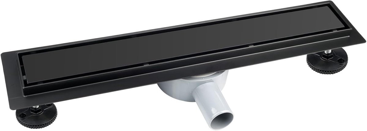 40cm extra plat roestvrij staal met 360° sifon-zwart | Douchegoot betegelbare complete set, geurstop en haarzeef, 2-in-1 dubbelzijdig, snelle afwatering voor badkamer douche