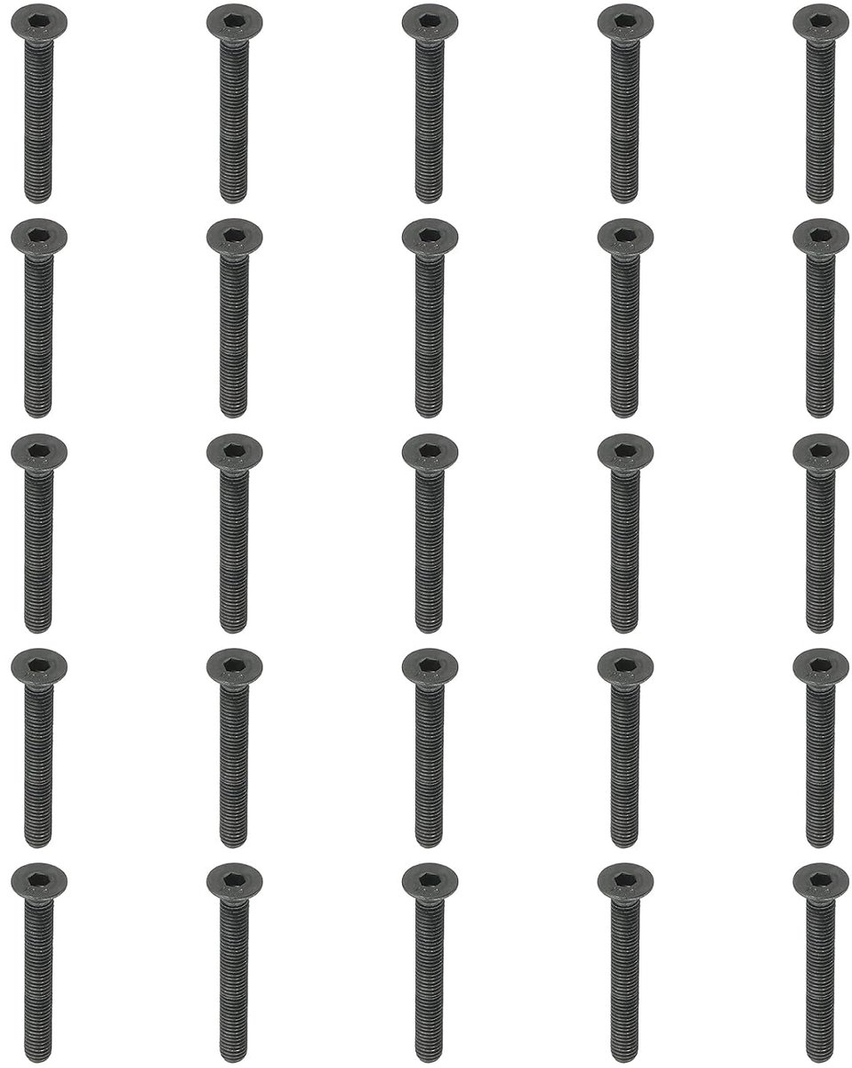 20 stuks platte kopschroeven, M5 x 40 mm, zeskantschroeven van medium koolstofstaal, machineschroeven, volledige schroefdraad, zwart oxide, graad 10,9