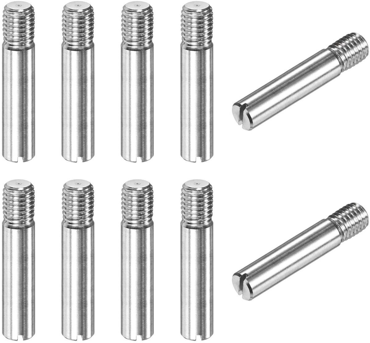 Cilindrische sleufstift, 10 stuks, M10 x 50 mm, 304 roestvrij staal, positioneerstift met buitendraad voor metalen apparaten/projecten [zilverkleur]