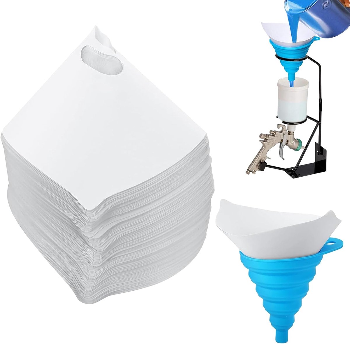 100 stuks verffilter, lakzeef, lakfilter, 100 micron harsfilter, filter kleurzeef, fijn nylonvlechtpapier met 1 stuk siliconen filter, voor autolak, lakzeef, verfzeef, lakfilter, lakaccessoires