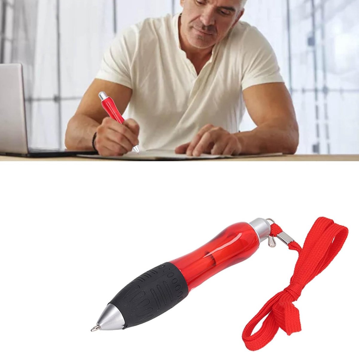 Balpennen, 5-delige Big Fat-Pennen voor Artritis, Dikke, Zwaar Verzwaarde Pennen, Grote Brede Grippennen met Hangend Touw en Rubberen Handvat, Handschrifthulpmiddelen