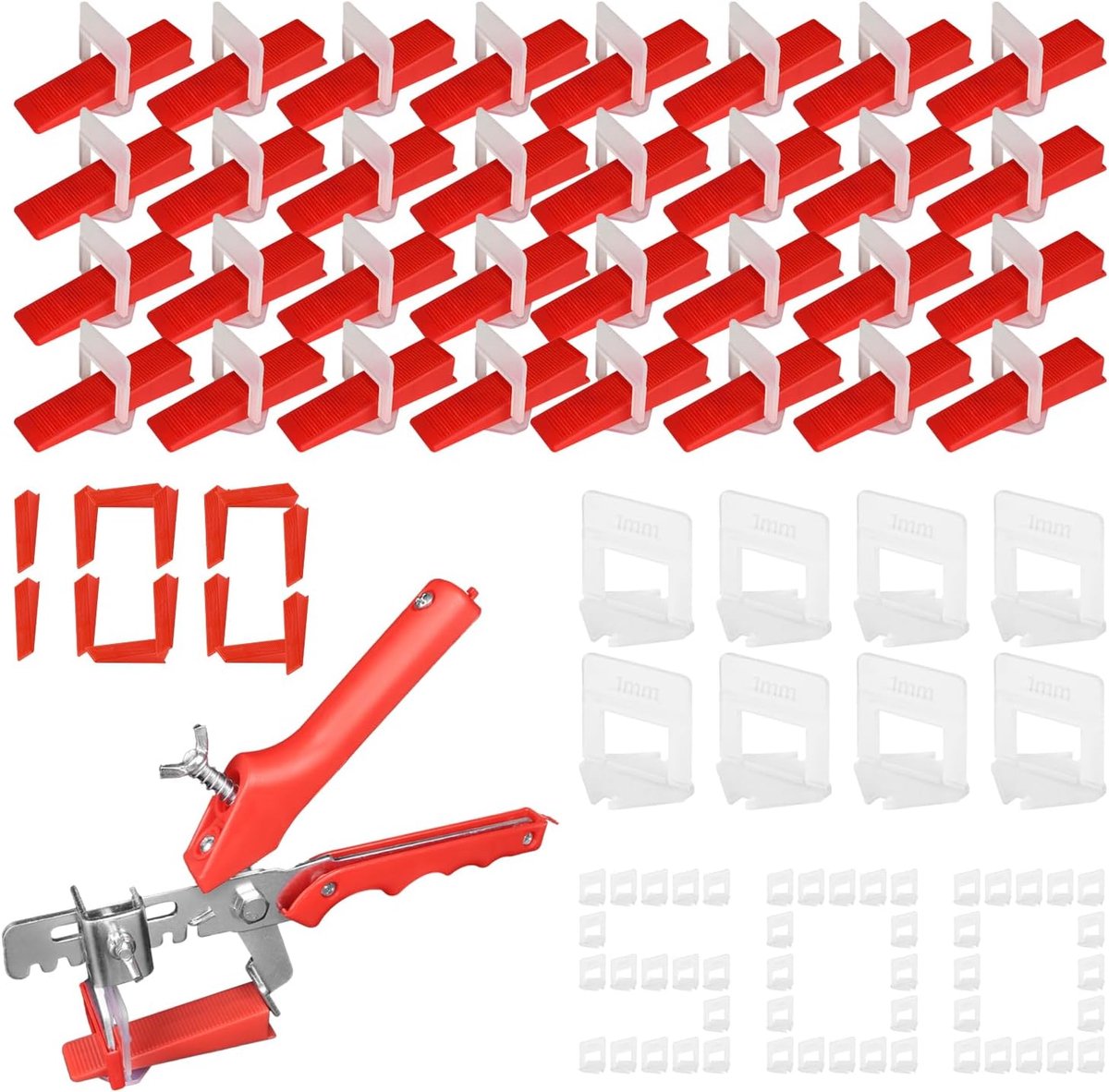 601 stuks tegelnivelleringssysteem Tegelbeugelsetels Tegelnivelleringssysteem 1mm met 1mm-basis en insteektang voor het leggen van wand- en vloertegels Herbruikbaar